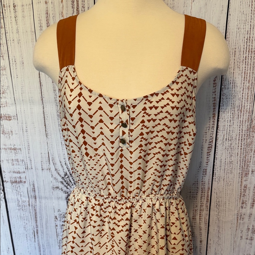 Lush Cream Mini Dress with Rust Straps and Geometric Print - Picture 5 of 7